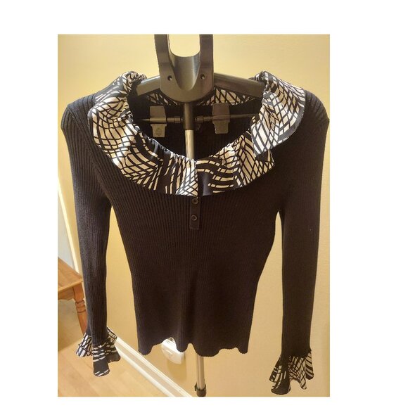 Spense Ladies Sweater, M, Black, Ruffle Collar and Cuffs - Picture 2 of 4